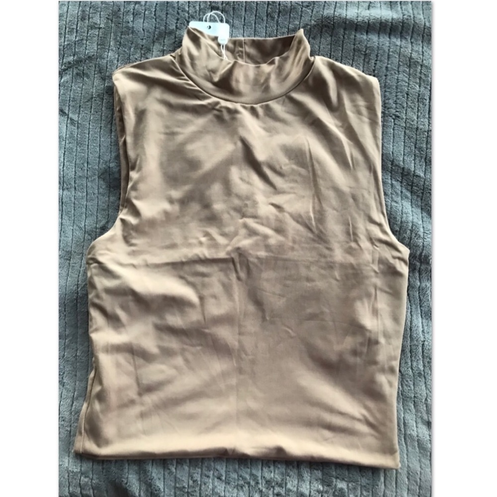 Fawn/beige high neck sleeveless crop top